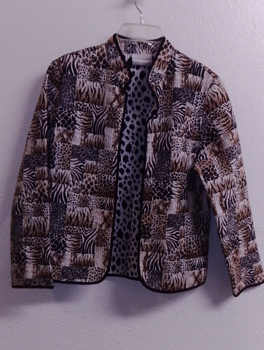 Alfred Dunner Mixed Animal Print Quilted Jacket in Brown and Black